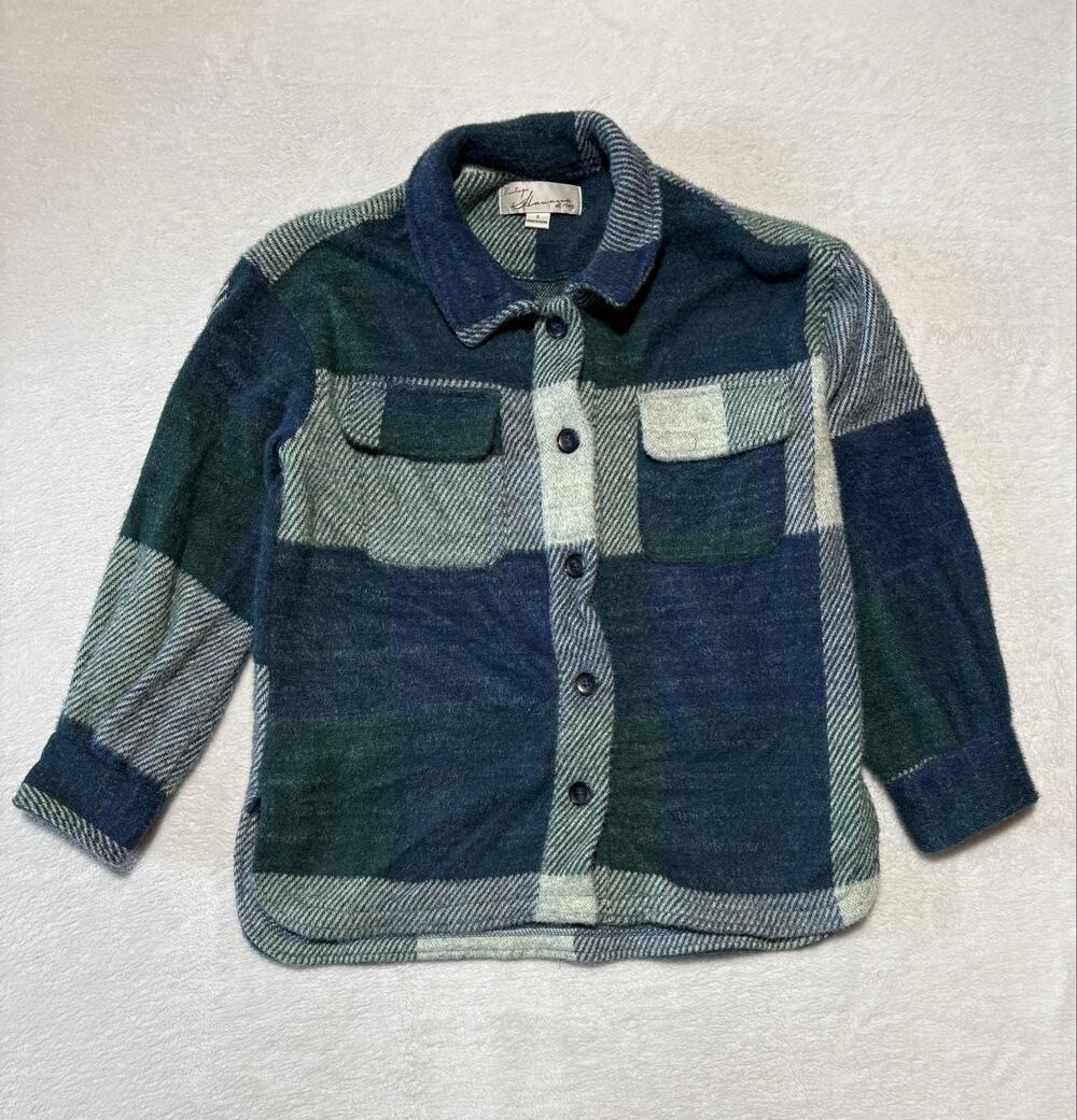 Vintage Havana Shirt Womens Small Green Blue Plaid Fleece Button Front Pockets